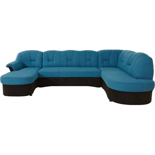 DOMO collection "FLORES 293x180x86 cm, hochwertig, komfortabel, U-Form", schwarz (schwarz, petrol), B:293cm H:86cm T:180cm, NaturLEDER (echtes Rindsleder) in Sitz und Rücken.