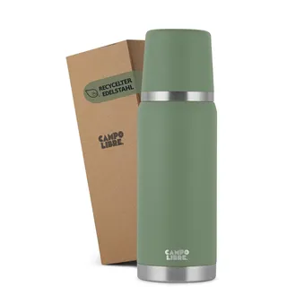 Campo Libre. Jaco® Thermoskanne 750ml I Thermos mit Becher I Unsere Thermosflasche hält mind. 24h heiß I Isolierkanne mit Doppelwand ist zu 100% auslaufsicher I recycelter Edelstahl I Green