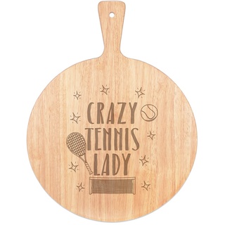 Crazy Tennis Lady Pizzabrett, Serviertablett mit Griff, rund, Holz, 45 x 34 cm