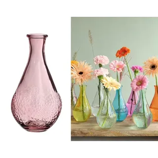 NaDeco Dekovase Glasvase mit Blumenmuster – Bunte Dekovase aus Glas in Pink, Ø9x16 cm