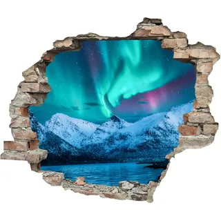 Queence 3D-Effekt Weihnachten ca. 60x50 cm Wandtattoo Wanddurchbruch Weihnachten | Durchbruch | selbstklebendes Wandbild | Wandsticker | Tattoo (Nordlichter)