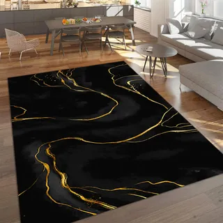 Abstrakte Marmorstruktur Aus Schwarzem Gold Teppiche Gegend, Schwarze Und Goldene Strichzeichnungen Flauschiger Teppich für Küche und Balkon Dekor Schlafzimmer Wohnzimmer Bodenteppich 120 x 180cm