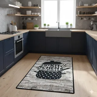 miqna Teppich Moderner Küchenteppich Gel Läufer Küchenläufer Grau Weiß Schwarz mit rutschfestem Bodenmuster mit Schriftzug Coffee Macchiato (Catinus, 80 x 200 cm)
