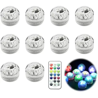 Mini Unterwasser Licht 10 Stück LED Teelichter Bunt mit Fernbedienung Tauchbare LED-Lichter Mini LED Lichter Wasserdicht Mehrfarbige Teichbeleuchtung für Pool Aquarium Vase Badewanne Party Festival