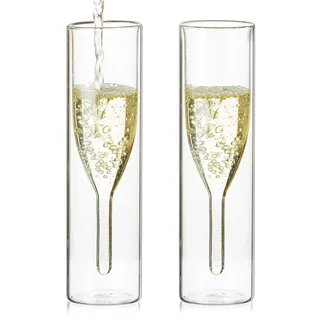 Sziqiqi Doppelwandige Sektgläser Kristall: 200ml Prosecco Gläser 2er | Isoliert, Stabiler Boden, Blasenhaltend, Ohne Stiel, für Champagner, für Cocktail, Feste, Party, Geschenk