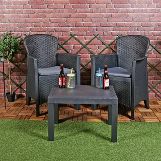 URBNLIVING 3-teiliges Gartenmöbel-Set, gepolstert, Rattan, Tisch, Stuhl, Bistro-Set, Wintergarten, Schwarz