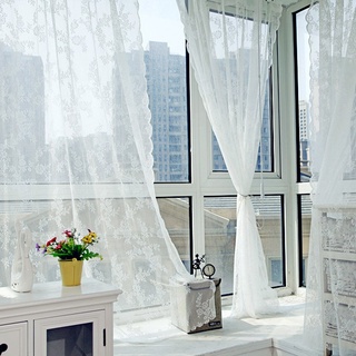 Amazingdeal365 idyllische Vorhang Flugfensterdeko Voile Gardinen Schal 1,8m *1,45 m Set für Tür Schlafzimmer Wohnzimmer Kinderzimmer Balkon Terasse Spielzimmer (Weiß)