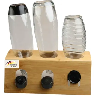 Moon Home Flaschenhalter - Spaceport, aus FSC Bambus/Holz, Abtropfschale aus PP-Kunststoff, herausnehmbare Abtropfwanne, Deckel- und Abtropfhalter, passend für versch. Flaschen u.a. Soda Stream