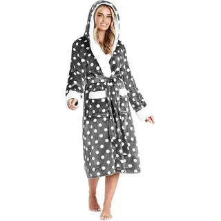CityComfort Bademantel Damen Flauschig, Fleece Morgenmantel Damen, Kuschelige Bademäntel für Damen (Anthrazit/Weiß, M), (B094) - M