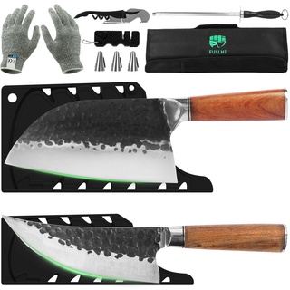 FULLHI Japan Messer Kochmesser Set, 8/9tlg. Küchenmesser Set mit Messerscheide und Messertasche, High Carbon Edelstahl Kochmesser mit Rosenholzgriff (8)