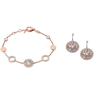 Fossil Damen Armbänder & Armreifen Edelstahl Rundschliff Zirkonoxid Damen Ohrstecker Disc Drop JF01737791
