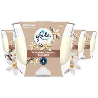 Glade Duft-Kerze im Glas, Romantic Vanilla Blossom, 4er Pack (4 x 204 g), bis zu 30 Stunden Brenndauer pro Kerze