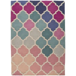 Wollteppich FLAIR RUGS "Rosella" Teppiche Gr. B/L: 120 cm x 170 cm, 10 mm, 1 St., pink (pink, blau) Schurwollteppiche 100% Wolle, mehrfarbig, Ornamente, mit Hoch-Tief-Effekt