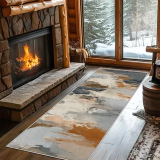 Generisch Abstrakt Teppich Flur Läufer 80x300 Mit Grau Orange Kunst Muster Extra Dünn Waschbar rutschfest, Abstrakt Küchenläufer Waschbarer, Teppich Bettvorleger