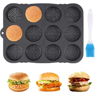 BlyeMichdi Burger Buns Backform Silikon, 12 Hohlräumen Antihaft Brötchen Backform Rund 8cm Ø, Wiederverwendbar -40 bis 230°C Hitzebeständigkeit Brotformen Muffinform für Brot Burger Buns und Muffins
