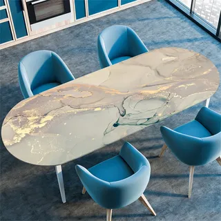 Highdi 3D Elastische Tischdecke Oval Abwaschbar, Spanntischdecke Oval Gartentischdecke Outdoor Oval Tischdecke mit Gummizug für Esszimmer, Küche (Treibsand 3,107x183cm(42"x72"))