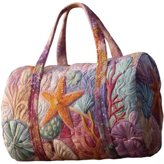 Hippie Van Quilted Duffle Bag – Boho Wochenendtasche - Bus Design Handliche Reisetasche Damen Weekender Sporttasche Handgepäck mit Stickerei für Urlaub & Party - Einheitsgröße