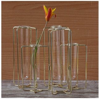 MARELIDA Dekovase Deko Vase Reagenzglas Blumenvase Metallvase Glasröhrchen H: 17cm gold (1 St)