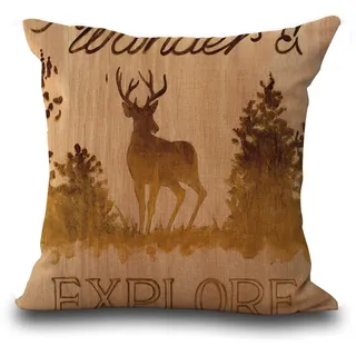 Hengjiang Vintage weicher Kissenbezug, Motiv: Hirsch, Elch, Tiere, Baumwolle, quadratisch, Heim-Dekoration, Accessoire, Braun, Baumwolle und Bettzeug, 01 Elk, 45 x 45 Centimeters