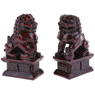 lachineuse - Statuette chinesische Löwen rot – 2 Figuren Fu Hunde – 10,5 x 6 x 4 cm – asiatische chinesische Dekoration – Feng Shui Dekoration für Haus, Büro, Innenbereich, Geschenkidee China Asien