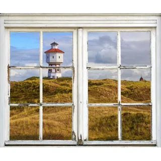 queence Wandsticker Leuchtturm, Wandsticker, Wandbild, selbstklebend, Leuchtturm, 3D, Fenster braun
