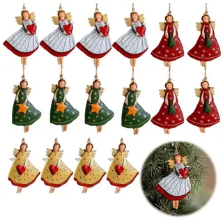 LuxusKollektion Christbaumschmuck 16x Holz Engel Anhänger Weihnachten bunt
