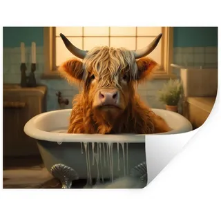 MuchoWow Wandsticker Scotch highlander - Bad - Badezimmer (1 St), Wandtattoo, Selbstklebend, Wohnzimmer, 80x60 cm 80 cm x 60 cm x 0.1 cm