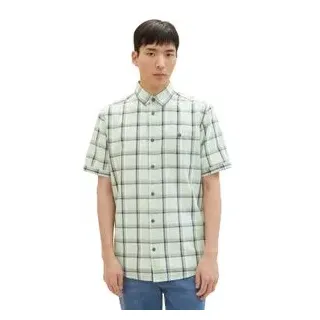 Tom Tailor Herren Kurzarm Hemd CHECKED SLUBYARN Regular Fit Light Grün Multicolor Check 34701 L