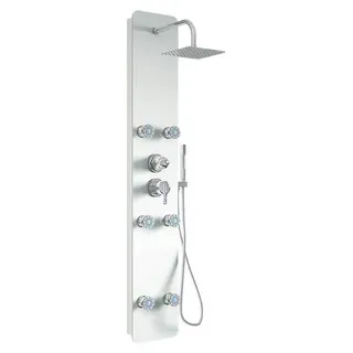 Home Deluxe - Duschpaneel DIVE Weiß - Maße: 150 x 25 x 9 cm, Front: Glas, inkl. Tropenbrause und komplettem Zubehör Weiß