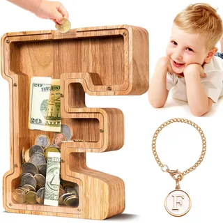 Spardose Holz Kinder personalisiert mit Buchstabe Sparschwein F