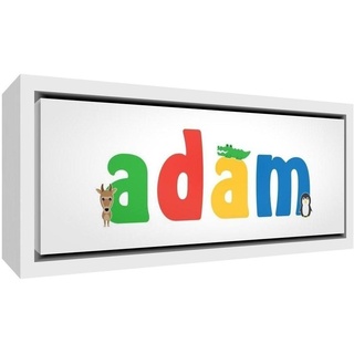 Little Helper Leinwand mit Rahmen aus Massivholz Weiß illustrativen Stil Bunt mit dem Namen de jeune Jungen Adam 19 x 46 x 3 cm klein