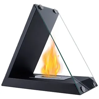 JHY DESIGN Feuerschale 37cm Hoch Tisch-Feuerschale Tisch-Kami Windlichter aus Metall und Glas, (1-St), für Innen und Außenbereich Schwarz schwarz