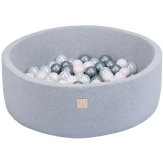 MISIOO Smart Bällebad - Kinder für Baby Zimmer - 200 Bälle - Spielzeug - Maschinenwaschbar - Öko-Tex - 90 x 30 cm - Hellgrau - Rosa/Weiß/Silber