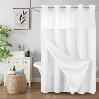 Bunte Star Dusche Drapierung ohne Haken mit Schnappverschluss, Waffelgewebe, kräftig dicker Drapierung mit Netzfenster oben, Vorhang mit Fenster, Hotelstil, wasserdichter Badezimmer Vorhang, 183 x 220