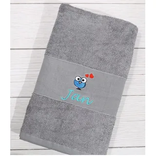 BotoHome Personalisiertes Saunatuch 100x150 cm Grau – 100% Baumwolle, 500 g/m2 Premiumqualität, mit Name & Motiv Bestickt, weich & saugfähig (Grau, 100 x 150 cm + Motiv)