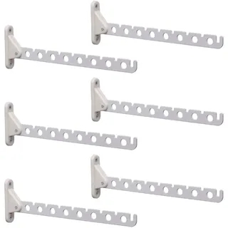 PRIOstahl Kleiderlüfter 310mm Weiß 6er Set Klappbar - Kleiderhaken Garderobenhaken Wandmontage 5kg Tragkraft Kleiderständer Abhängträger Stahl-Kunststoff Platzsparend
