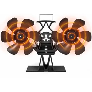 Signstek Kaminventilator ohne Strom, Wärmebetriebener Doppelter Ofenventilator für Kaminofen, Holzofen und Holzkamin (12 Blättern)