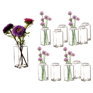 BigDean 12x Blumenvase eckig 9x4 cm – kleine Vase für Tischdeko - Tischvase Glasvase für Blumen und Trockenblumen – Kerzenhalter Dekovase - Made in Germany