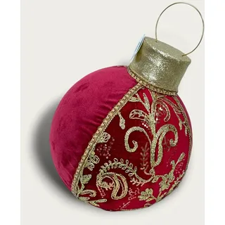 XL Goodwill Weihnachtsdekoration Kugel Rot Gold Samt  45cm x 28cm