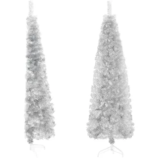 Susany Künstlicher Halb Weihnachtsbaum mit Ständer Schlank Christbaum Tannenbaum Dekobaum Kunstbaum Weihnachten Dekoration Weihnachtsdeko Mit 176 Spitzen,Gesamthöhe: 150 cm,PVC, Stahl,Silber