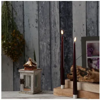 Deluxe Homeart LED-Kerze LED Stabkerzen ELLA Deluxe Tafelkerze flackernd H: 28cm weinrot 2St. (2-tlg) rot