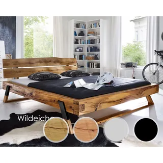 3S Frankenmöbel »Forest« Massivholz Balkenbett Wild BE-0276 / 180x200 cm / Wildbuche geölt / Edelstahloptik