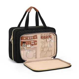 Wedama Kulturbeutel für Damen, hängende Reise-Kulturbeutel mit Schmuck-Organizer-Fach, Make-up-Tasche, PVC, wasserdicht, Kosmetiktasche, Reisetasche, Reisen, Camping, Badezimmer, Schwarz, Large