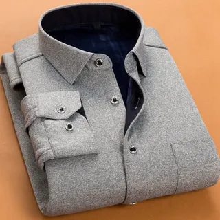 FJIAOXINPONG Herren Winter Thermohemden - Mode Herren Fleece Verdickung Winterhemden Warm Lange Ärmel Hellgrau Fleece Business Hemden Jacke Bürohemden Weihnachten Neujahr Geschenke,Hellgrau,M