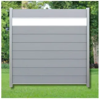 WPC Profi Zaun Komplettset grau Steingrau Sichtschutzzaun Dekor Glas Acryl 180x180cm, (Komplettset, mit Start- und Abschlussleisten, Pfosten und Zubehör)