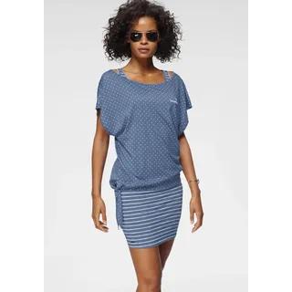Jerseykleid KANGAROOS Gr. 48/50 (XL), N-Gr, weiß (graublau, weiß) Damen Kleider Strandkleider im Set mit oversize Shirt zum Knoten Bestseller