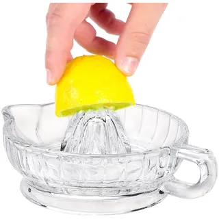 Zitronenpresse, Glas-Zitronenpresse, Griff und Ausgießmund, Entsafter, Manuell, Klares Glas, Kleine Zitruspresse für Frischen Fruchtsaft, Limette, Orange,(#1)