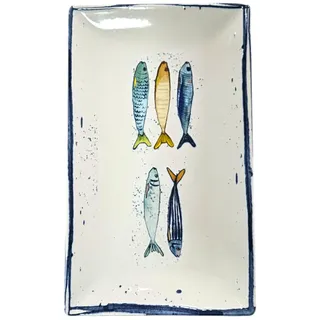 Ekilikua Home Keramikgeschirr mit Fischmotiven, Keramikschale, Küchenteller, Vintage-Porzellan-Design, Geschenkideen, 30 x 20 cm