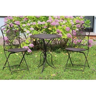 Gartenset Tisch +2x Stuhl Eisen Gartengarnitur braun Bistroset Metall Garten Set
