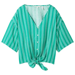 TOM TAILOR DENIM Damen Cropped Bluse mit Leinen, grün, Streifenmuster, Gr. XXL